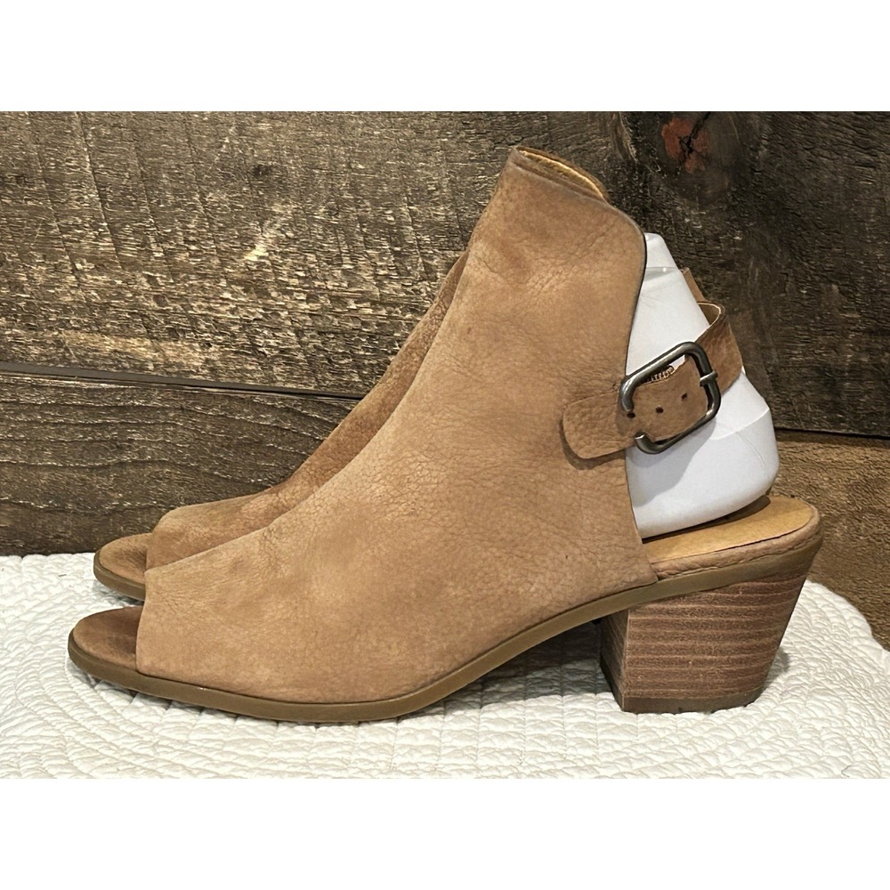 Lucky Brand Boots Womens 8 Open Toes Ankle‎ Booties Heels Brown Leather Buckle